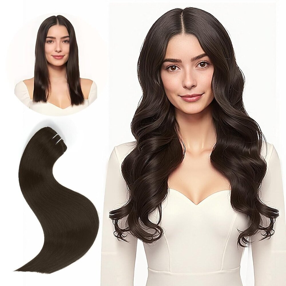 Human Hair Extensions Clip In Straight 12 Inch Dark Brown Remy Thick